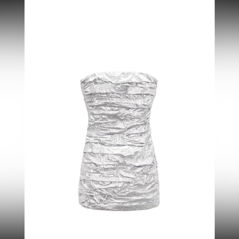 NWOT Zara Mini Draped Dress Silver Metallic
